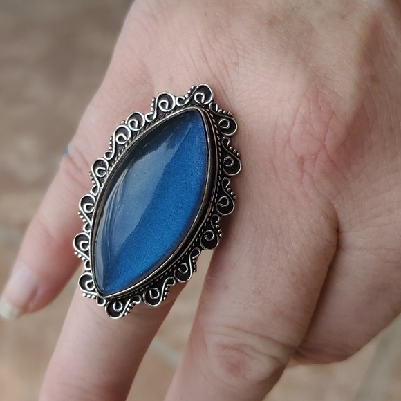 New Huge Dichoric Glass Antique Design 925 Silver Ring. - Picture 2 of 16